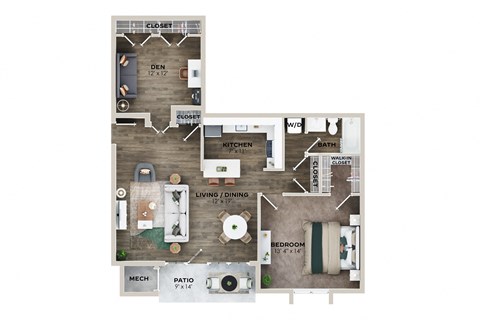 A1AD Renovated Floor Plan at Shenandoah Station Apartments, Triangle, VA, 22172